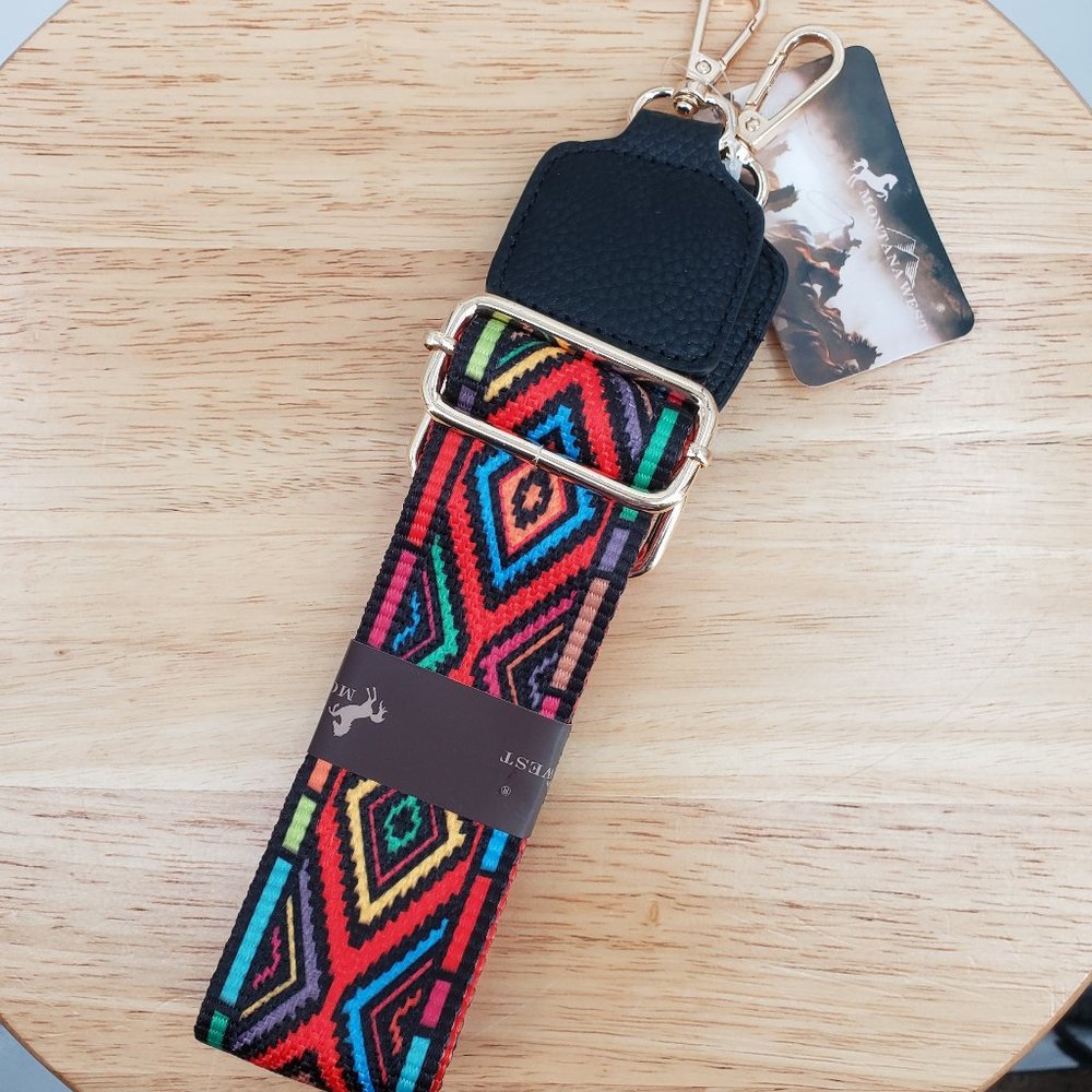 MONTANA WEST Aztec Print Guitar Style Purse Strap Adjustable Gold Tone Hardware - Picture 2 of 5